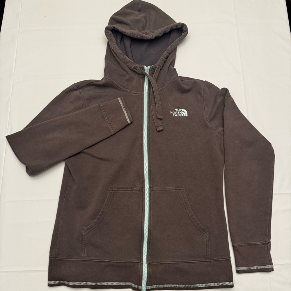 Women’s The North Face Zip Up Hoodie Dark Grey/Teal Size Med